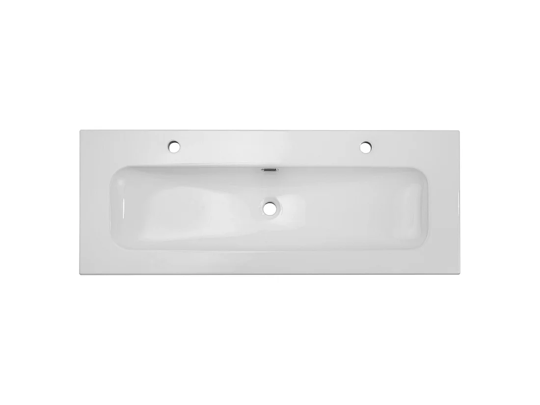 Vasque à encastrer LARGO 120 cm en céramique blanche brillante double robinet