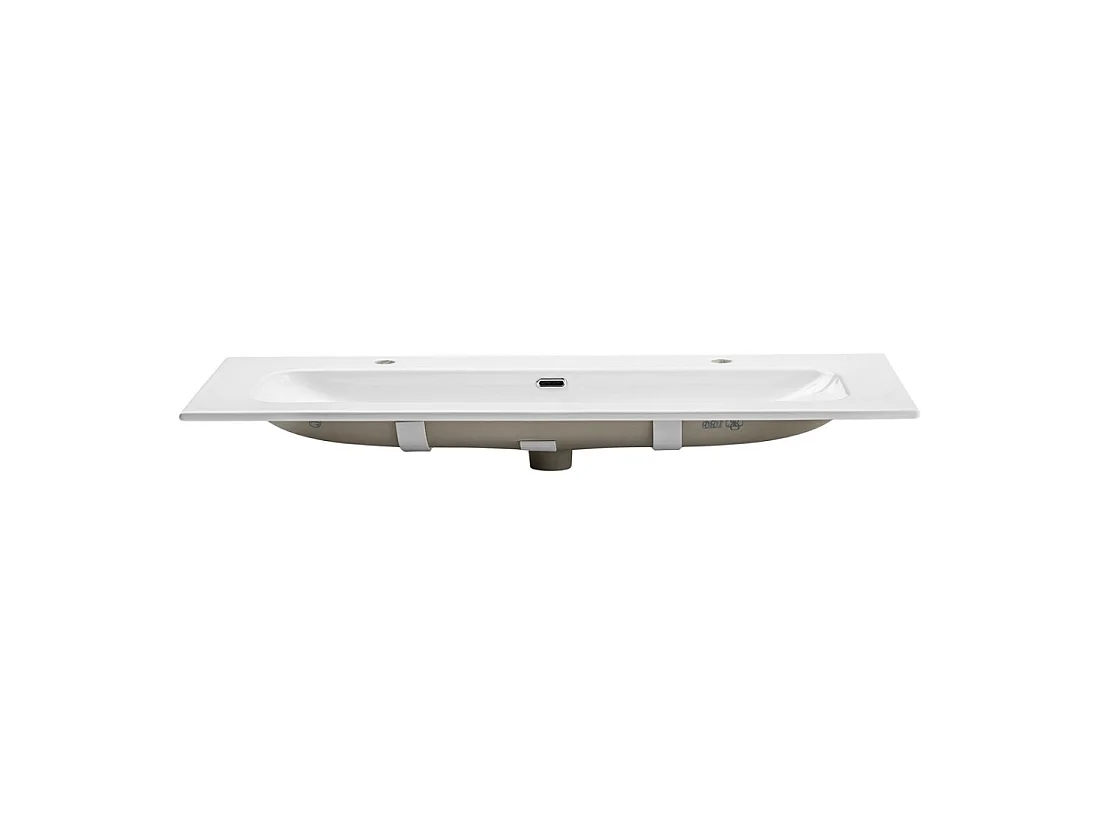 Vasque à encastrer LARGO 120 cm en céramique blanche brillante double robinet