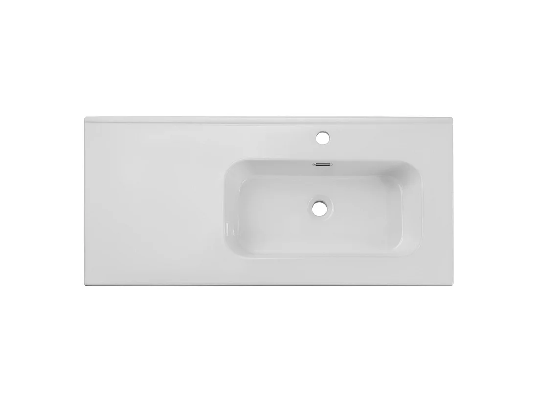 Wastafel ESSEN 100 cm in glanzend wit keramiek, rechts uitgelijnd