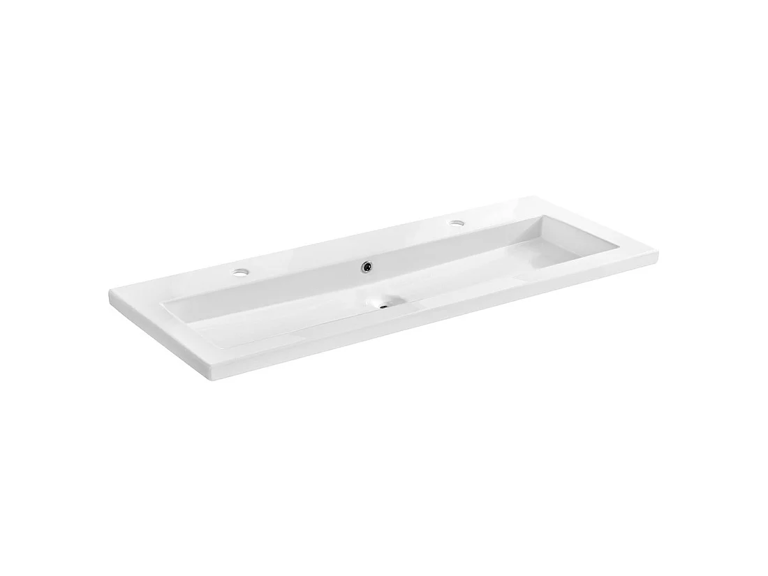 Vasque à encastrer ELIO 120 cm en céramique blanche brillante double robinet