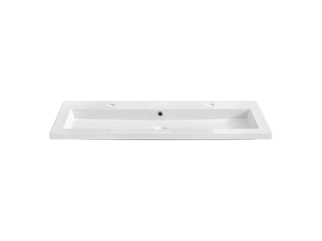 Vasque à encastrer ELIO 120 cm en céramique blanche brillante double robinet