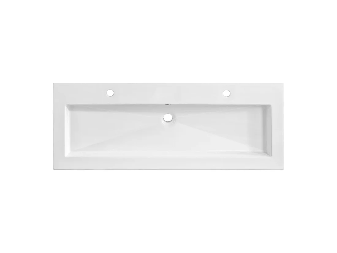 Vasque à encastrer ELIO 120 cm en céramique blanche brillante double robinet