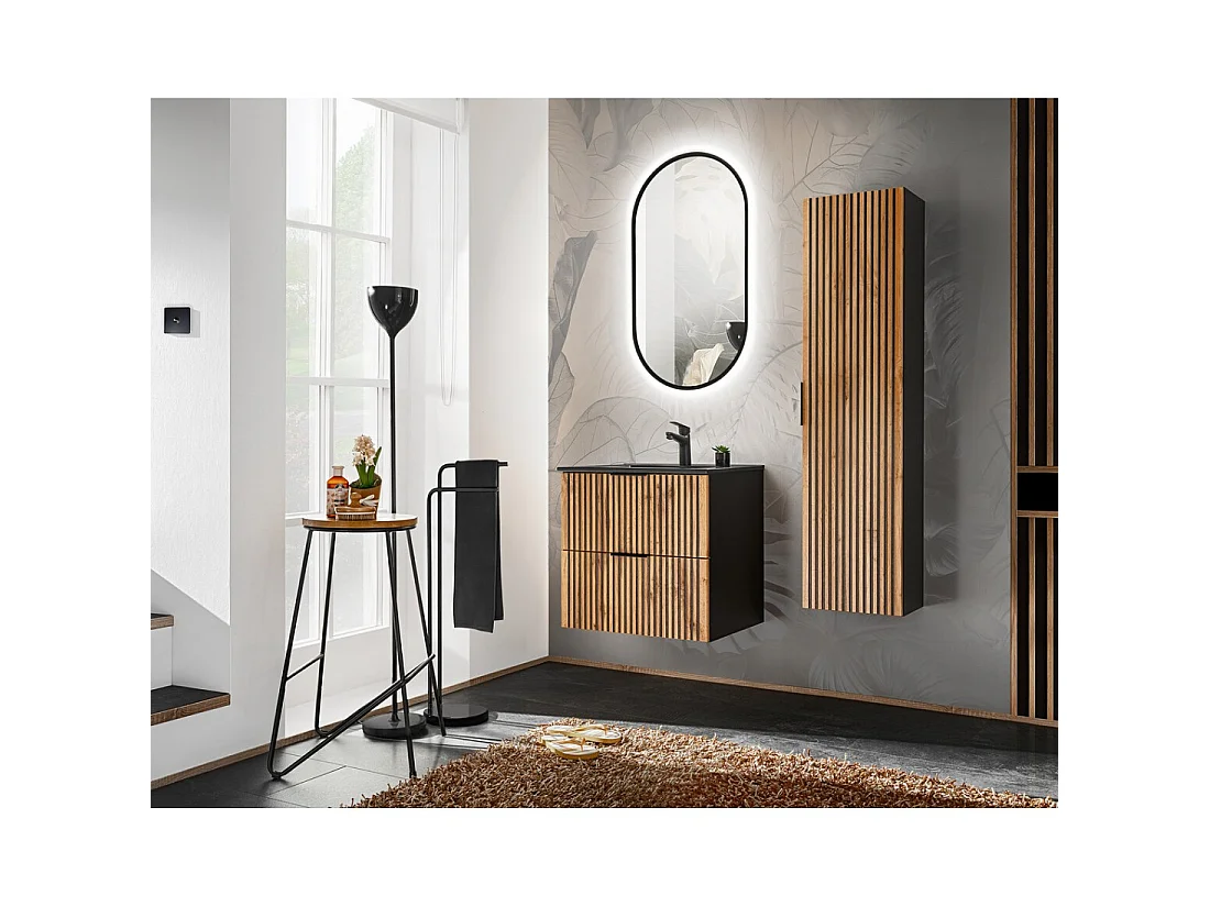 Lavabo empotrable AXIS 80 cm negro mate cerámica diseño contemporáneo