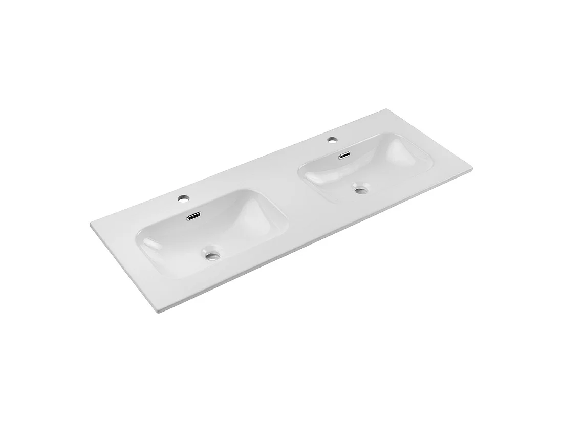 Lavabo para empotrar LARGO 120 cm doble lavabo cerámica blanco brillante diseño
