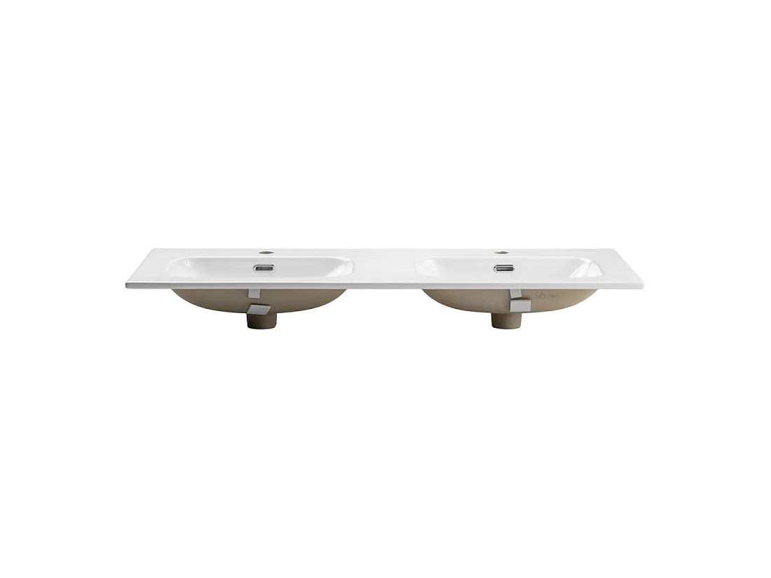Lavabo para empotrar LARGO 120 cm doble lavabo cerámica blanco brillante diseño