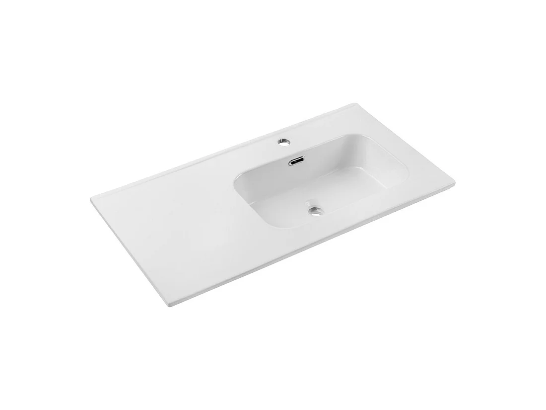 Lavabo empotrable ESSEN 90 cm cubeta desplazada derecha cerámica blanco brillante