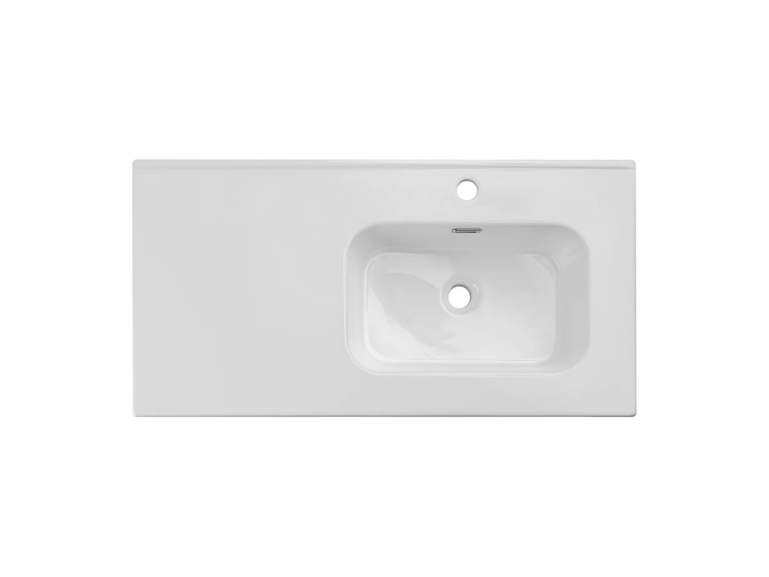 Lavabo empotrable ESSEN 90 cm cubeta desplazada derecha cerámica blanco brillante