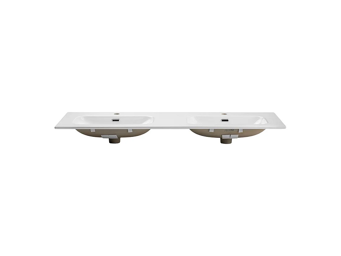 Lavabo para empotrar LARGO 140 cm doble seno cerámica blanco brillante