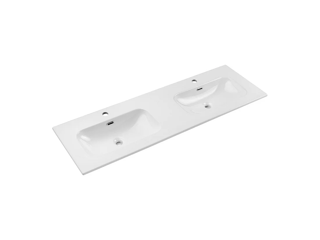 Lavabo para empotrar LARGO 140 cm doble seno cerámica blanco brillante
