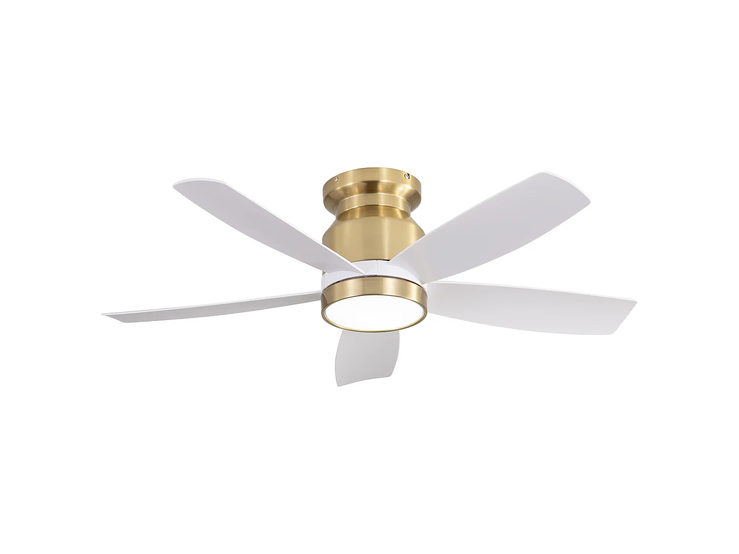 Ventilateur de plafond plat avec 5 pales en ABS, minuterie 1/4/8 h, 6 vitesses - Or et blanc