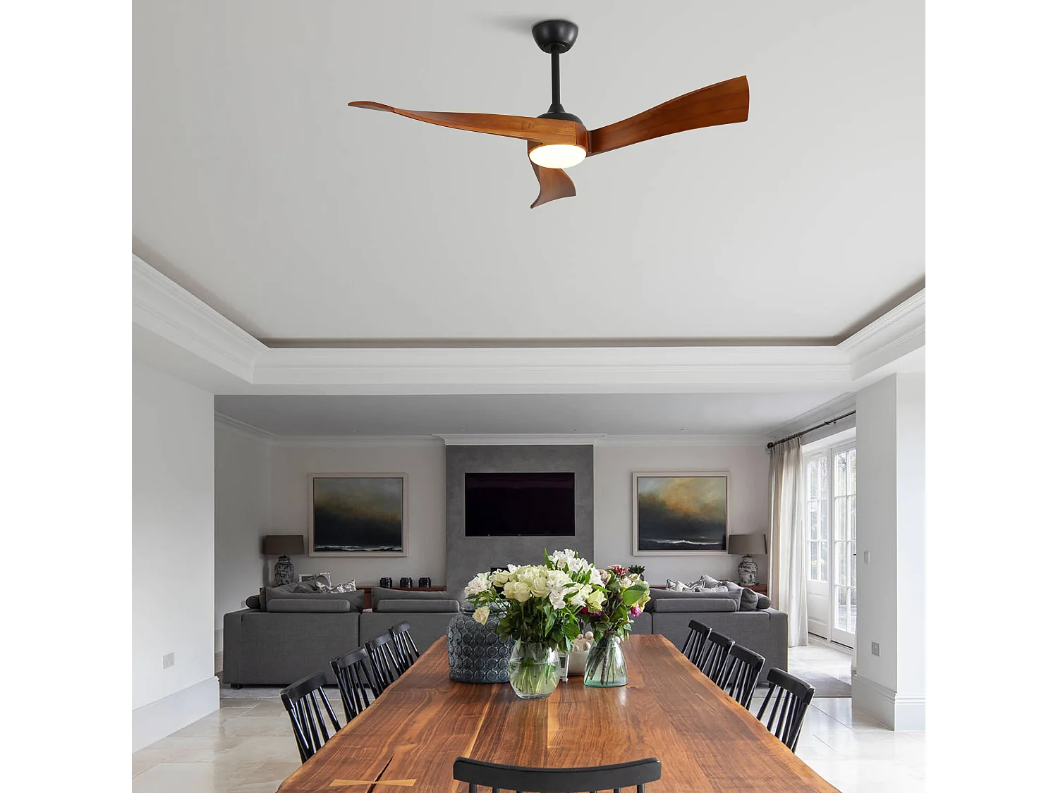 Ventilateur de plafond de 132 cm avec éclairage – Télécommande , 6 vitesses et minuterie