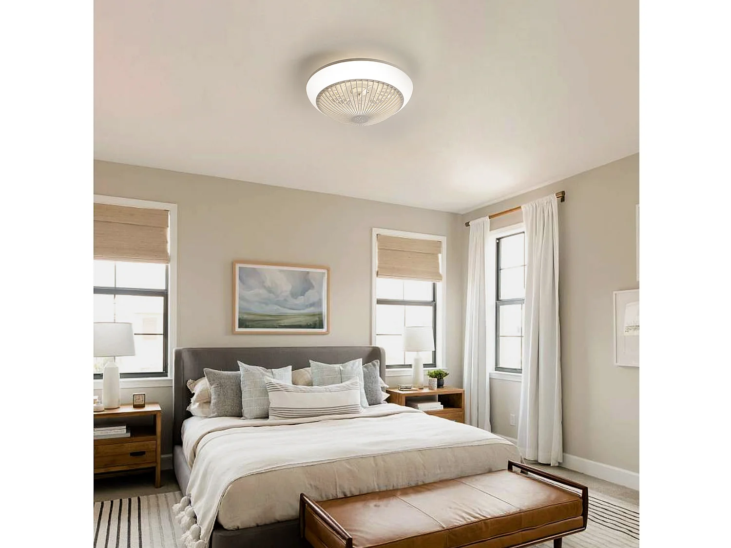 Ventilateur de plafond 15" avec lumière LED, 7 pales en ABS, silencieux, minuterie (1/2/4h)