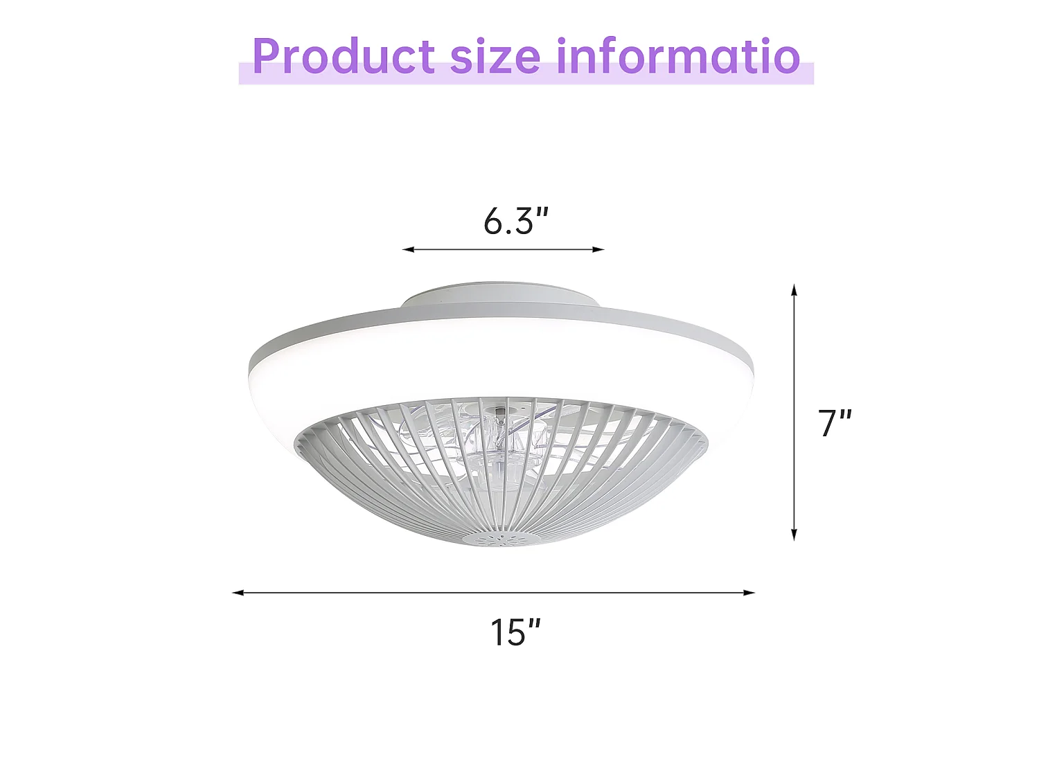 Ventilateur de plafond 15" avec lumière LED, 7 pales en ABS, silencieux, minuterie (1/2/4h)