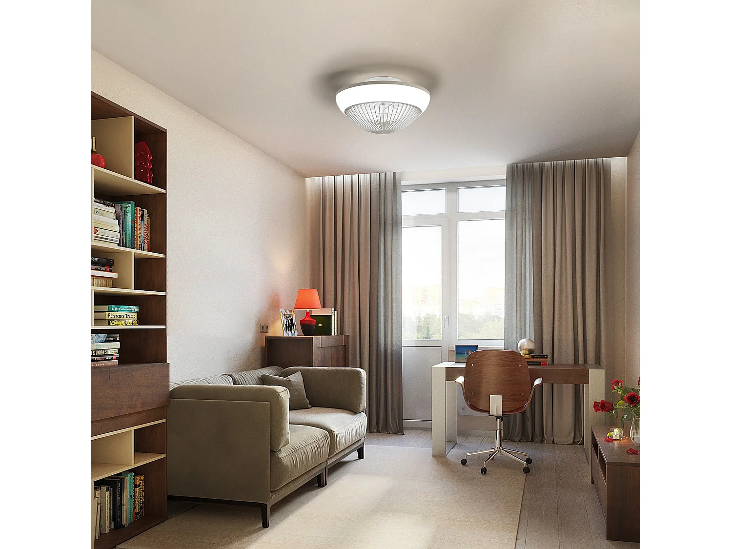 Ventilateur de plafond 15" avec lumière LED, 7 pales en ABS, silencieux, minuterie (1/2/4h)