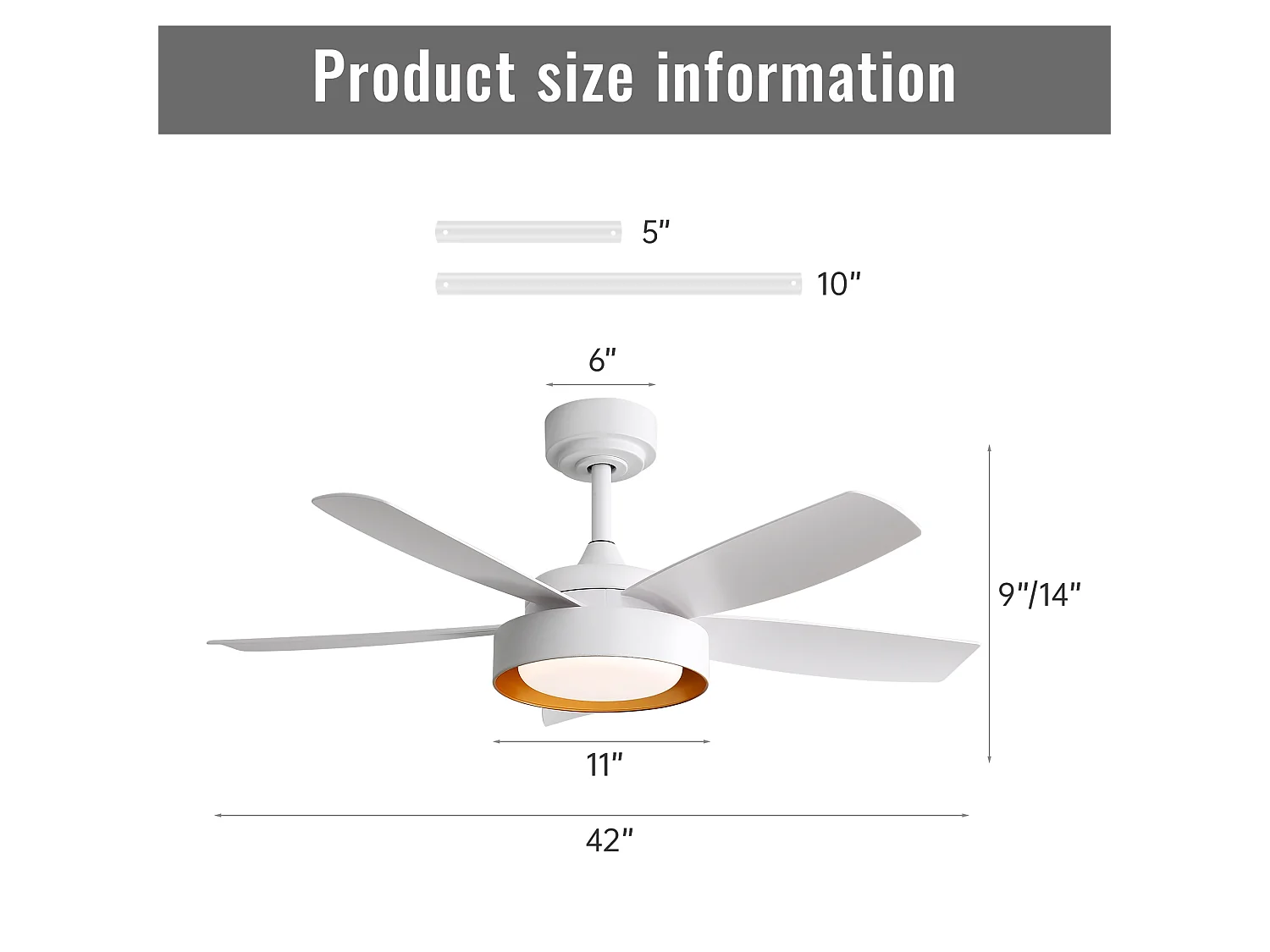 Ventilateur de plafond avec éclairage LED 22 W, télécommande, blanc, pour Été/Hiver