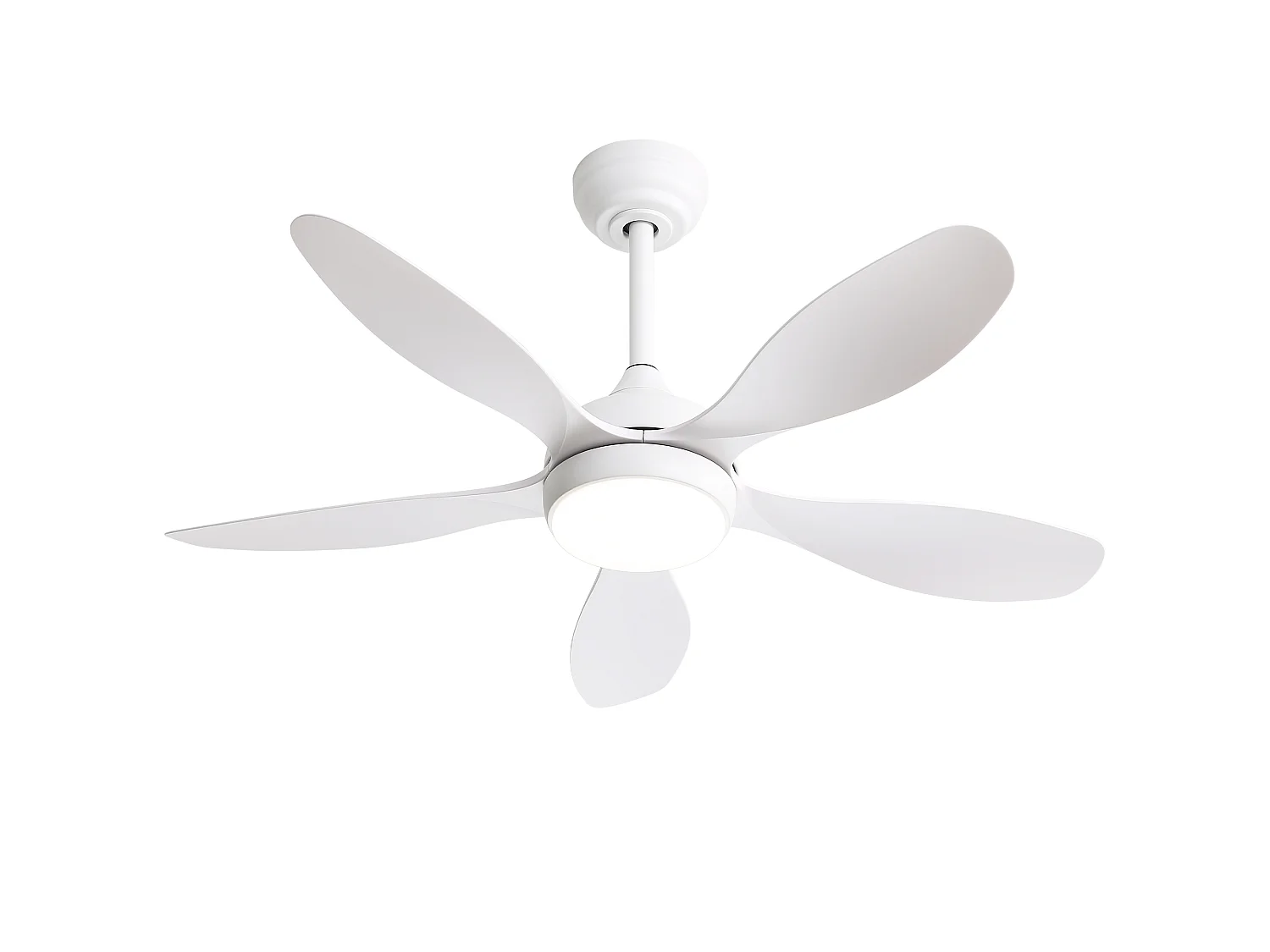 Ventilateur de plafond avec éclairage, télécommande, 6 vitesses et moteur CC réversible - Blanc
