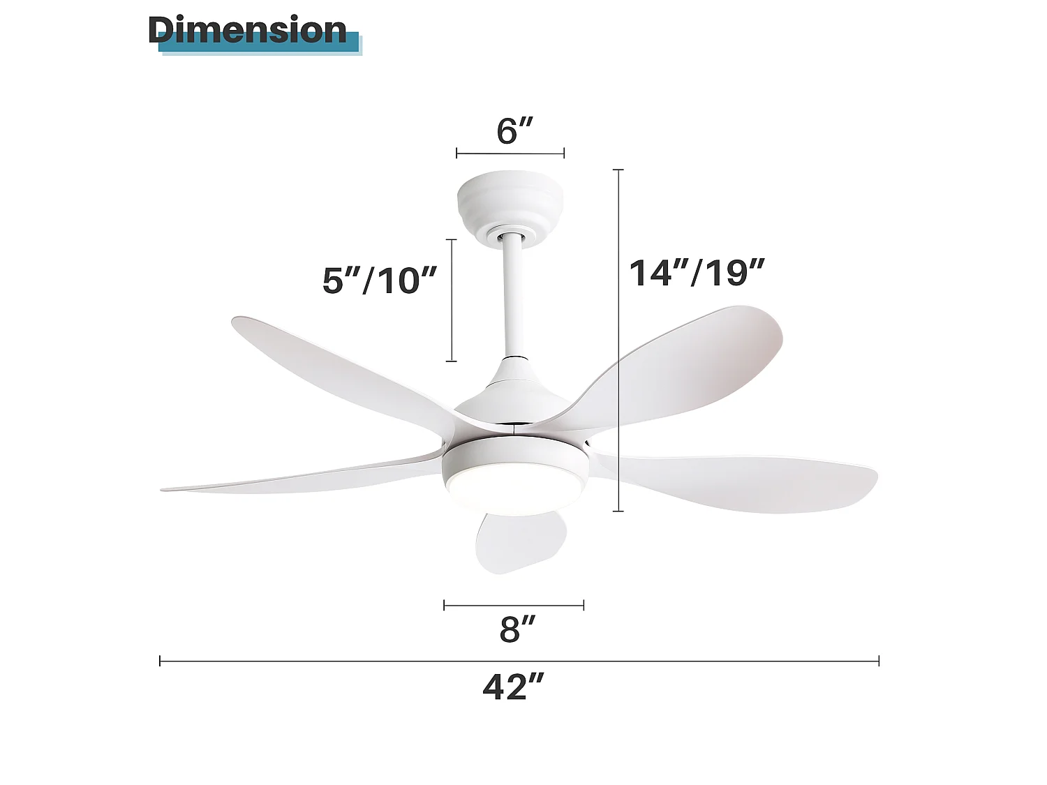 Ventilateur de plafond avec éclairage, télécommande, 6 vitesses et moteur CC réversible - Blanc