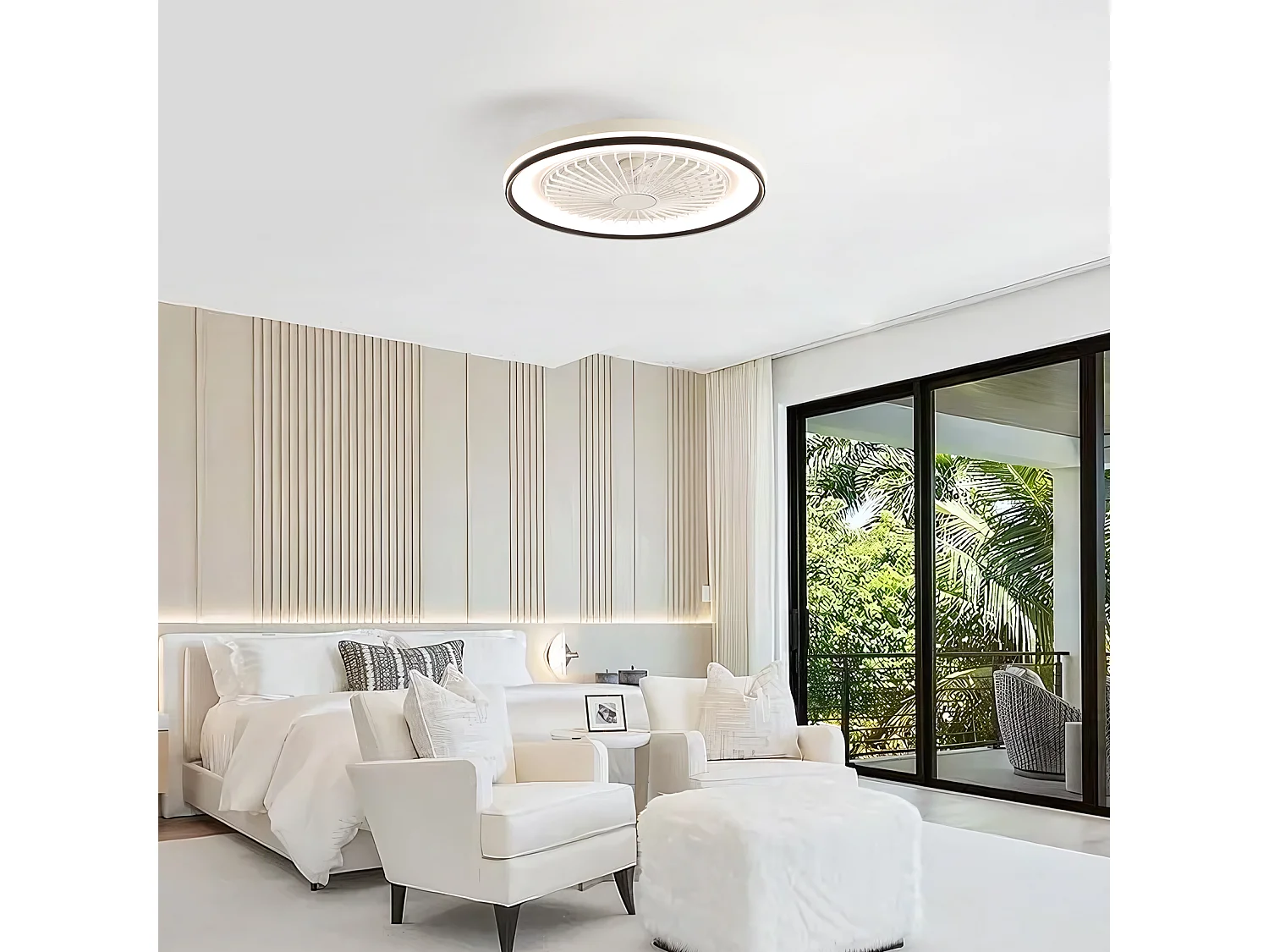 Ventilateur de plafond de 48 cm avec télécommande à 6 vitesses, silencieux, éclairage, intensité variable - Blanc