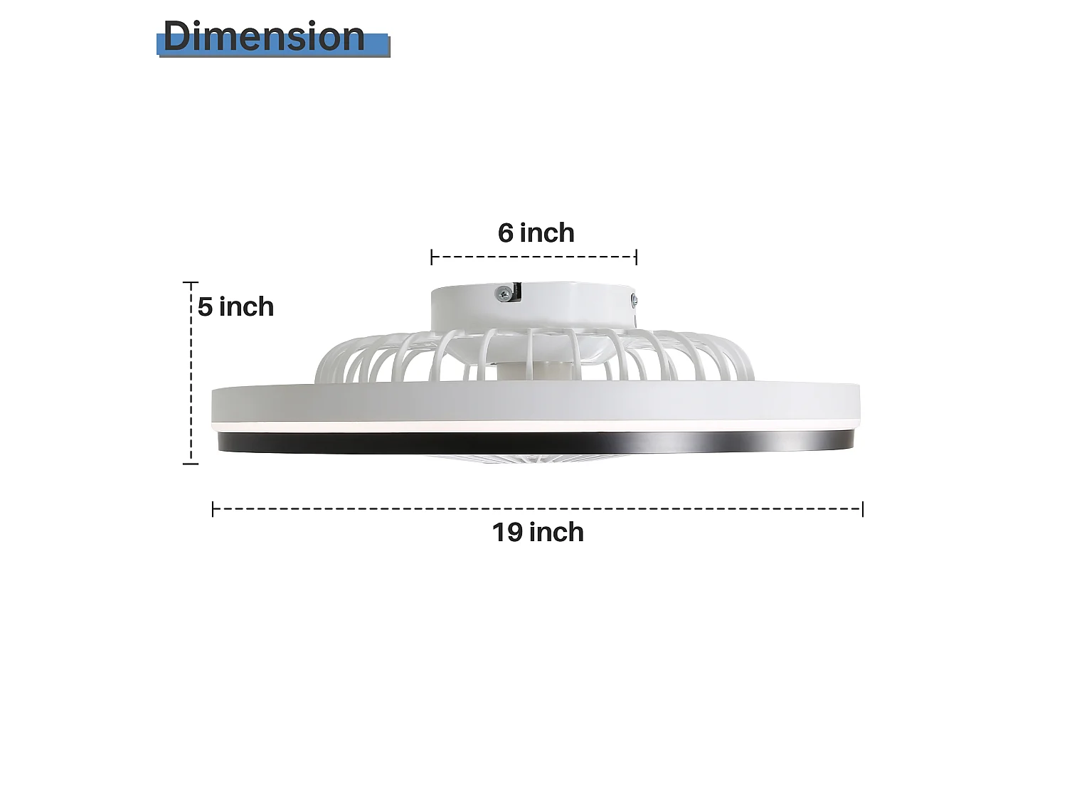 Ventilateur de plafond de 48 cm avec télécommande à 6 vitesses, silencieux, éclairage, intensité variable - Blanc