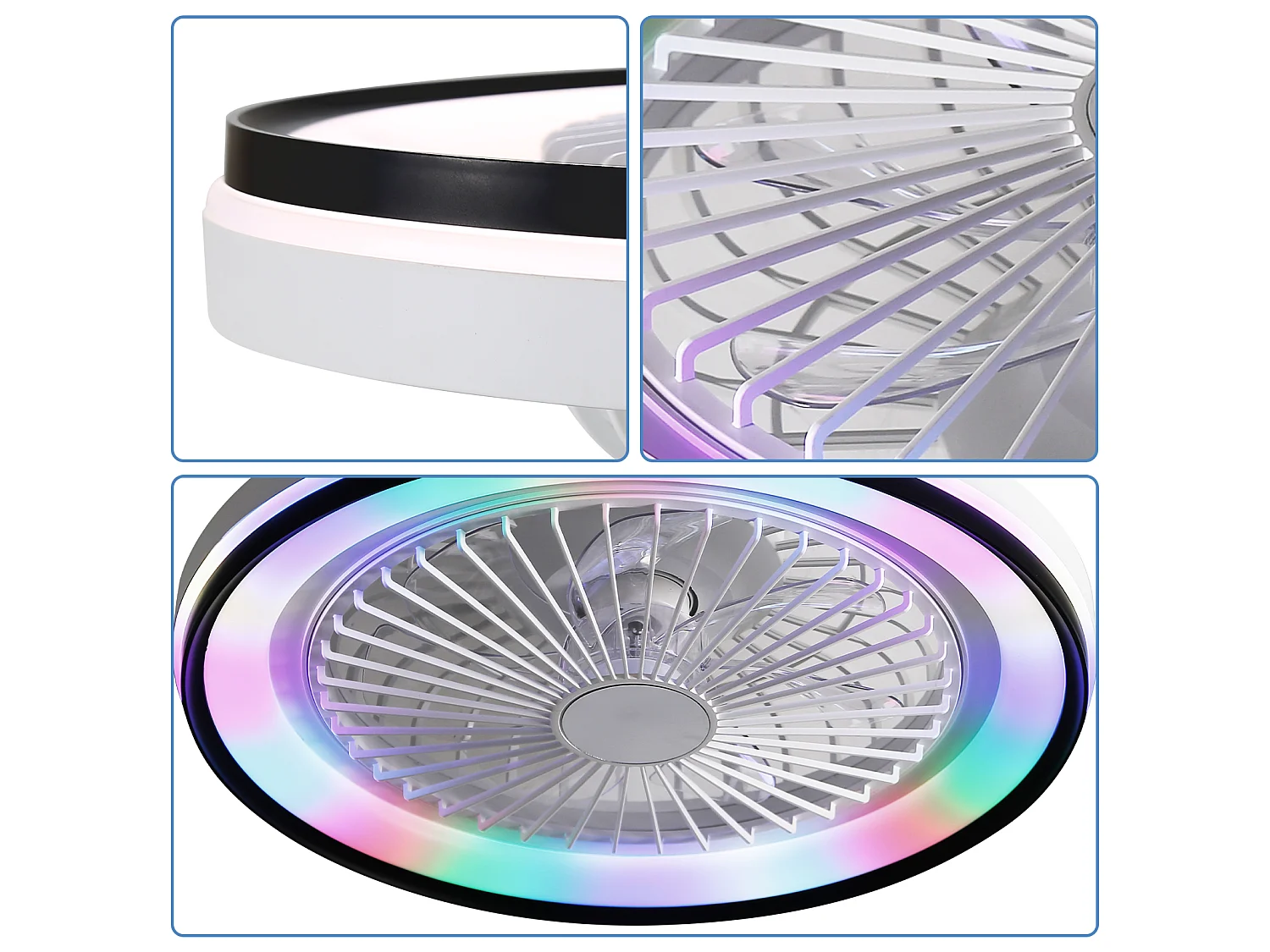 Ventilateur de plafond de 48 cm avec télécommande à 6 vitesses, silencieux, éclairage, intensité variable - Blanc