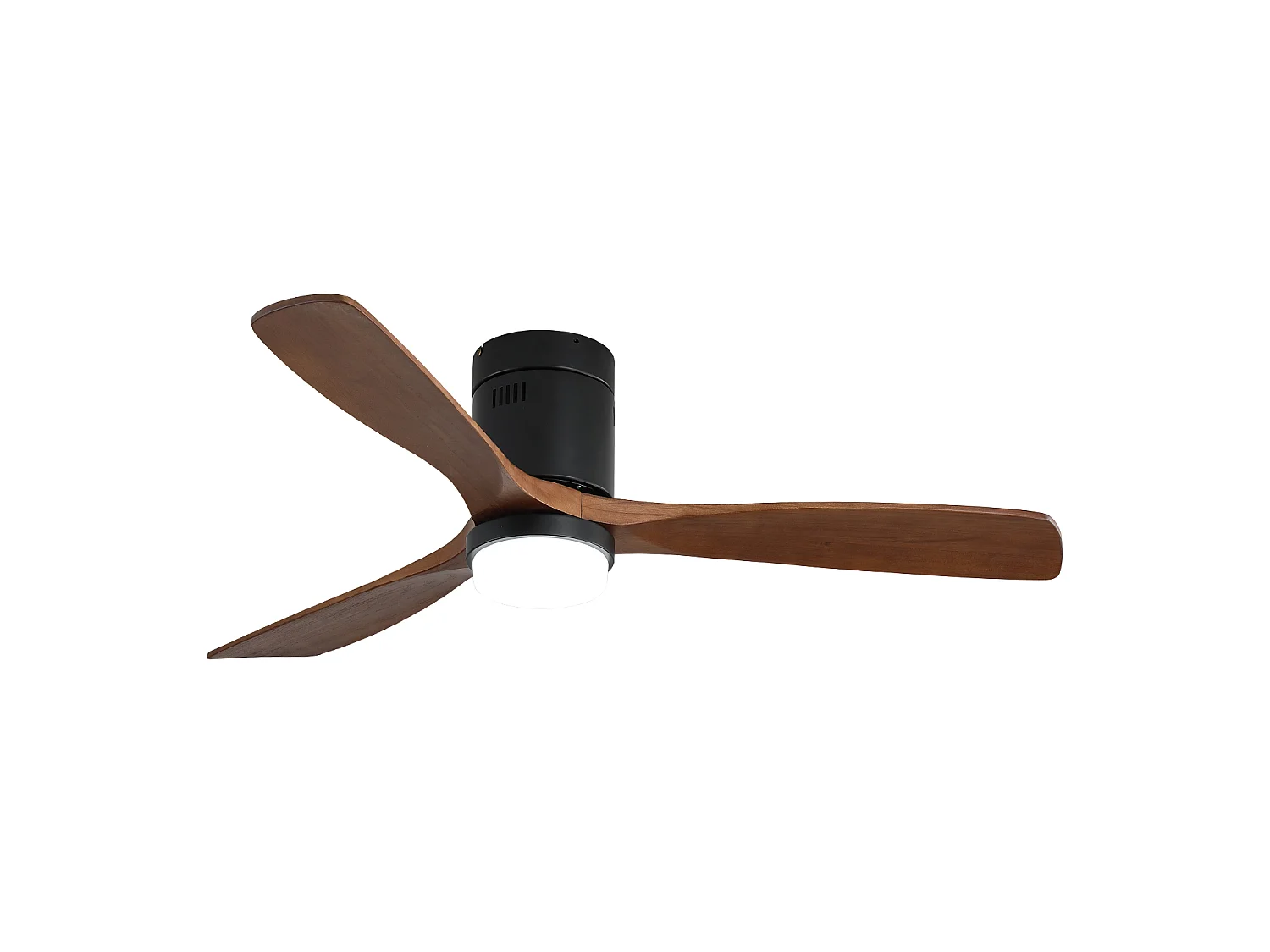 Ventilateur de plafond 132 cm avec éclairage, 3 pales en bois , silencieux et et minuterie - Noir