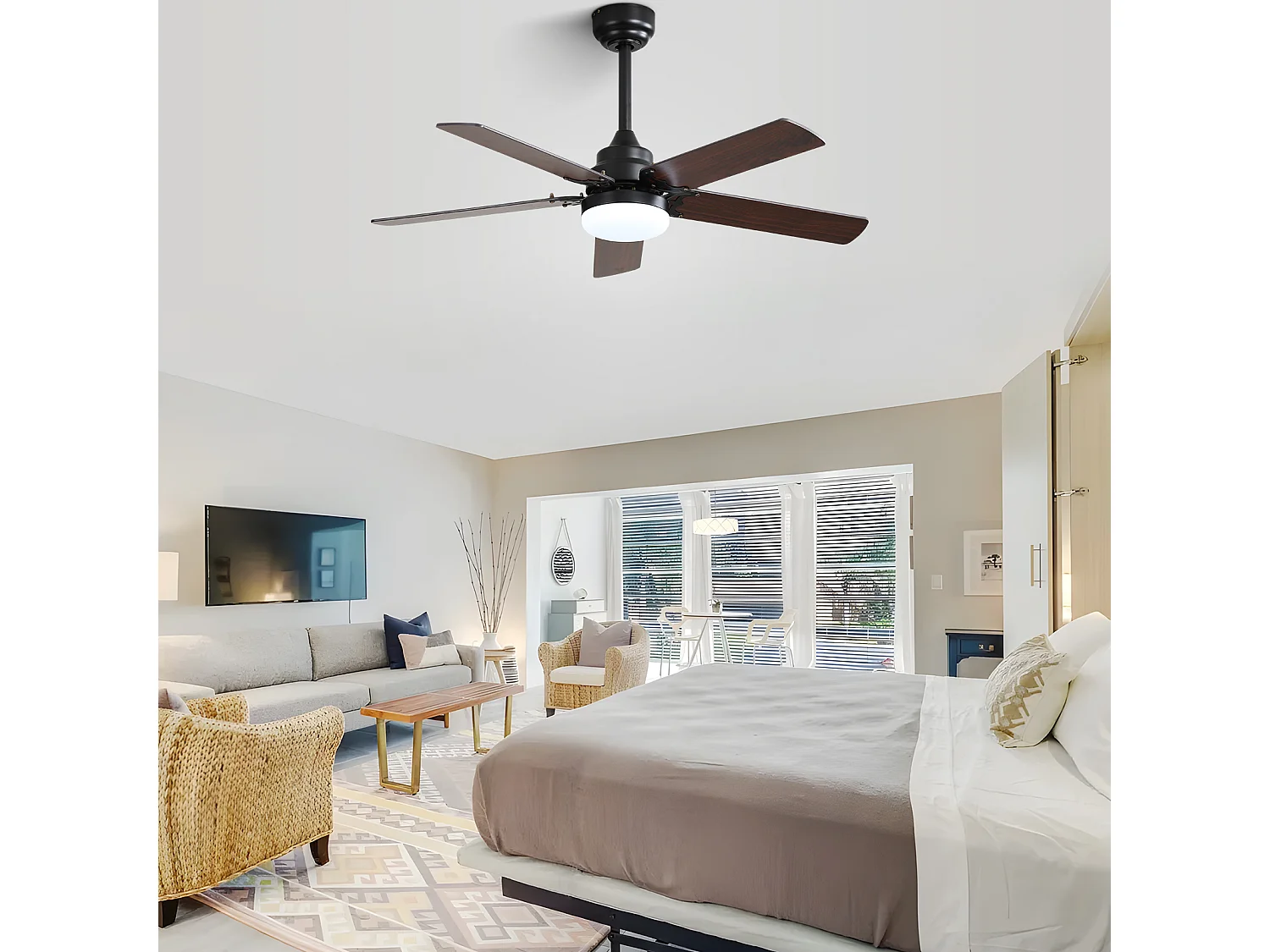 Ventilateur de plafond de 107 cm avec éclairage LED 18 W, télécommande et minuterie - Noir