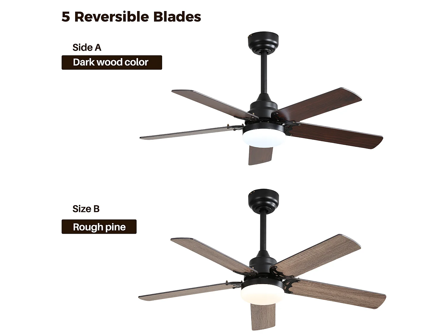 Ventilateur de plafond de 107 cm avec éclairage LED 18 W, télécommande et minuterie - Noir
