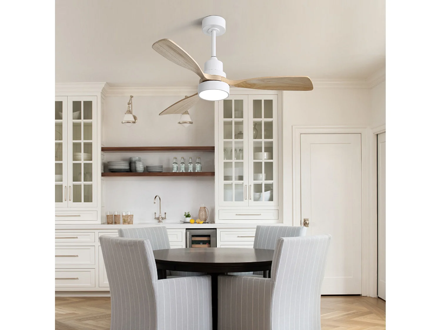 Ventilateur de plafond avec éclairage LED 18 W à intensité variable et minuterie (1/4/8 h) - Blanc