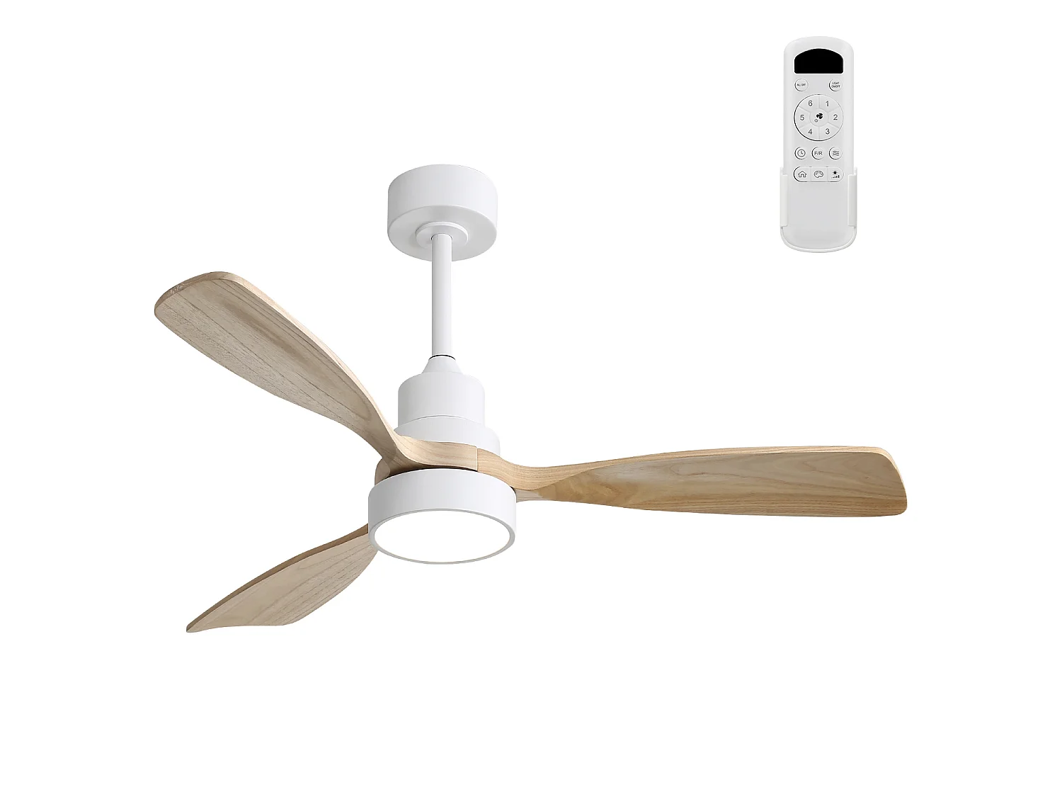Ventilateur de plafond avec éclairage LED 18 W à intensité variable et minuterie (1/4/8 h) - Blanc