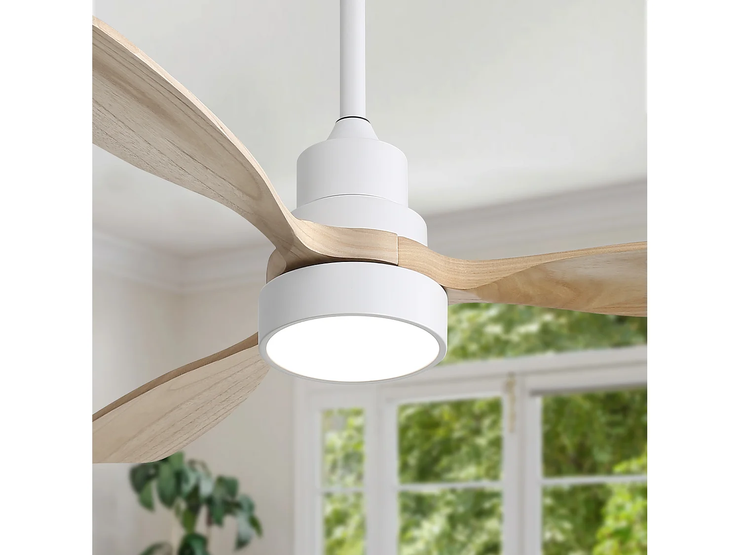 Ventilateur de plafond avec éclairage LED 18 W à intensité variable et minuterie (1/4/8 h) - Blanc