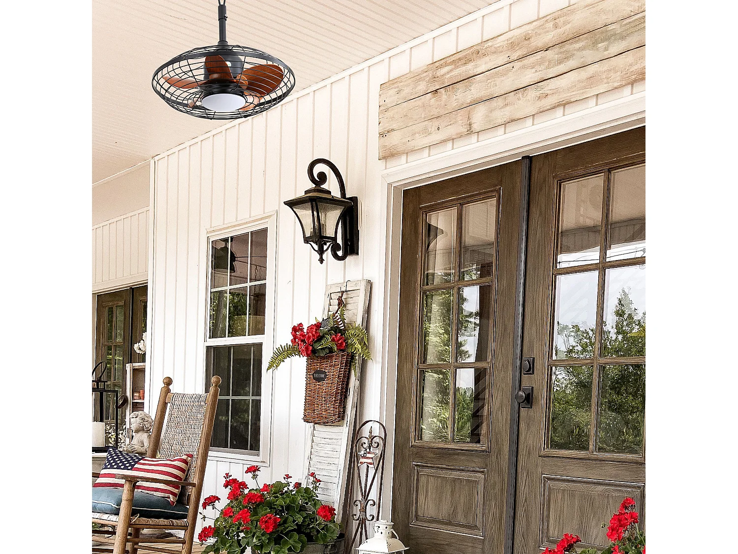 Ventilateur de plafond avec tige de suspension, LED 18 W et 5 pales en ABS - Noir , Été/Hiver
