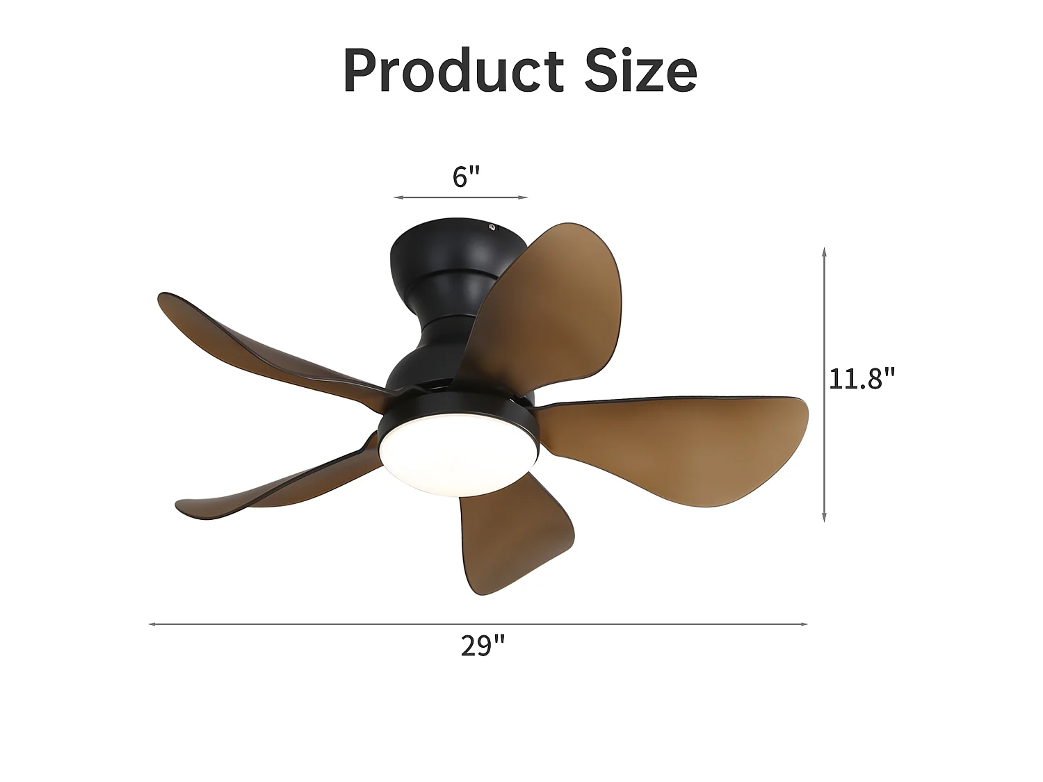 Ventilateur de plafond encastré avec 5 pales en ABS, DEL 18 W et minuterie 1/4/8 h - Noir