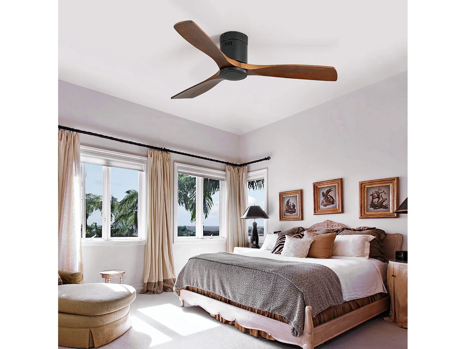 Ventilateur de plafond extra-plat de 132 cm sans éclairage - Silencieux, moteur réversible, télécommande