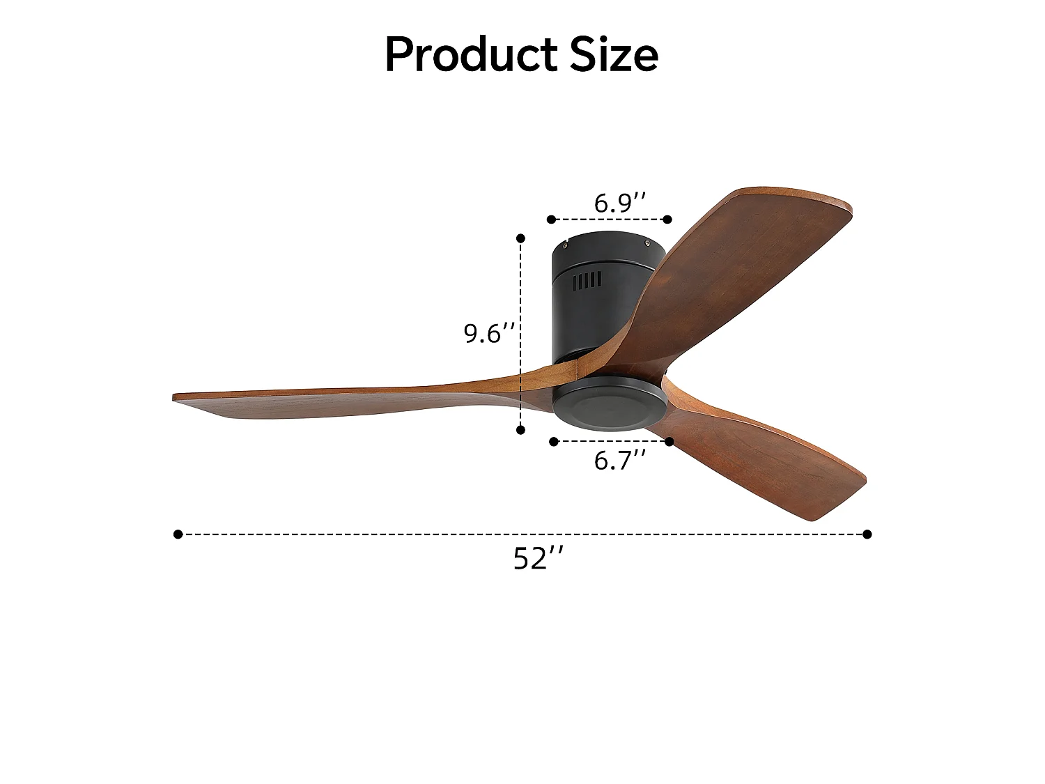 Ventilateur de plafond extra-plat de 132 cm sans éclairage - Silencieux, moteur réversible, télécommande