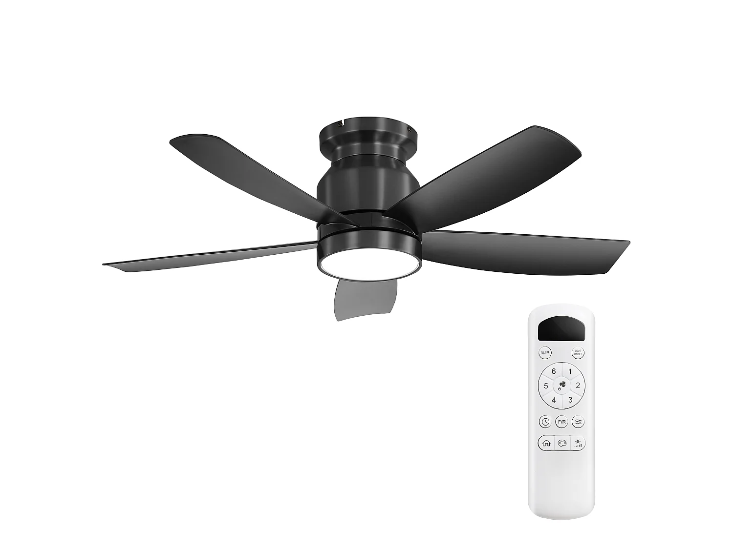 Plafondventilator van 107 cm met 18W LED-verlichting, afstandsbediening, 5 ABS-bladen en 6 snelheden - Zwart