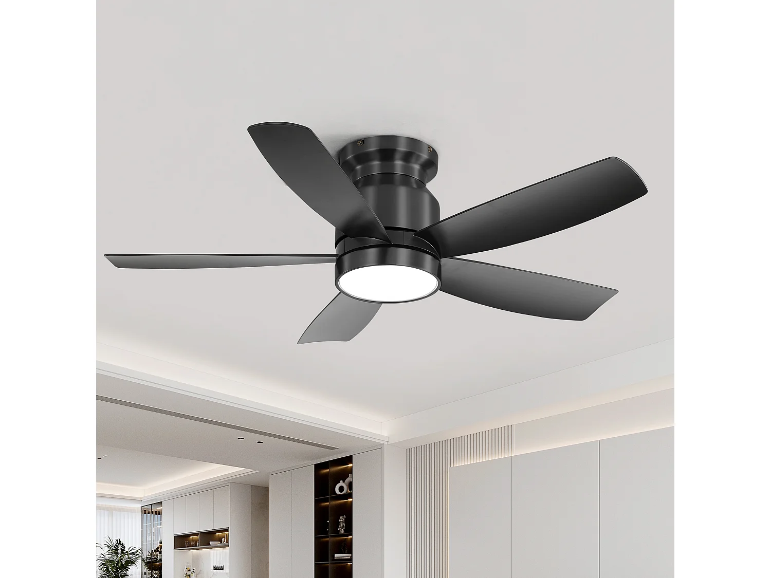Plafondventilator van 107 cm met 18W LED-verlichting, afstandsbediening, 5 ABS-bladen en 6 snelheden - Zwart