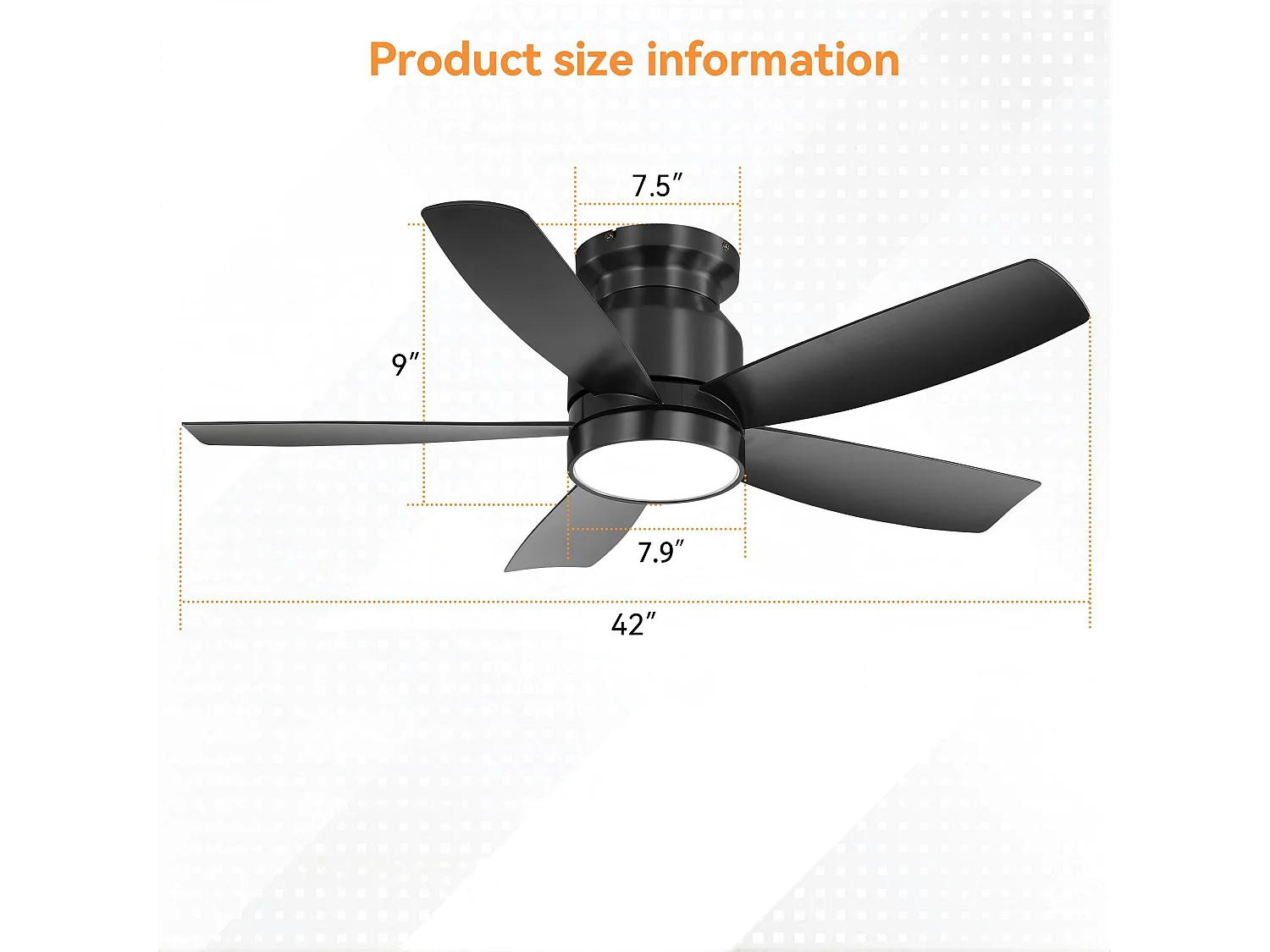 Plafondventilator van 107 cm met 18W LED-verlichting, afstandsbediening, 5 ABS-bladen en 6 snelheden - Zwart