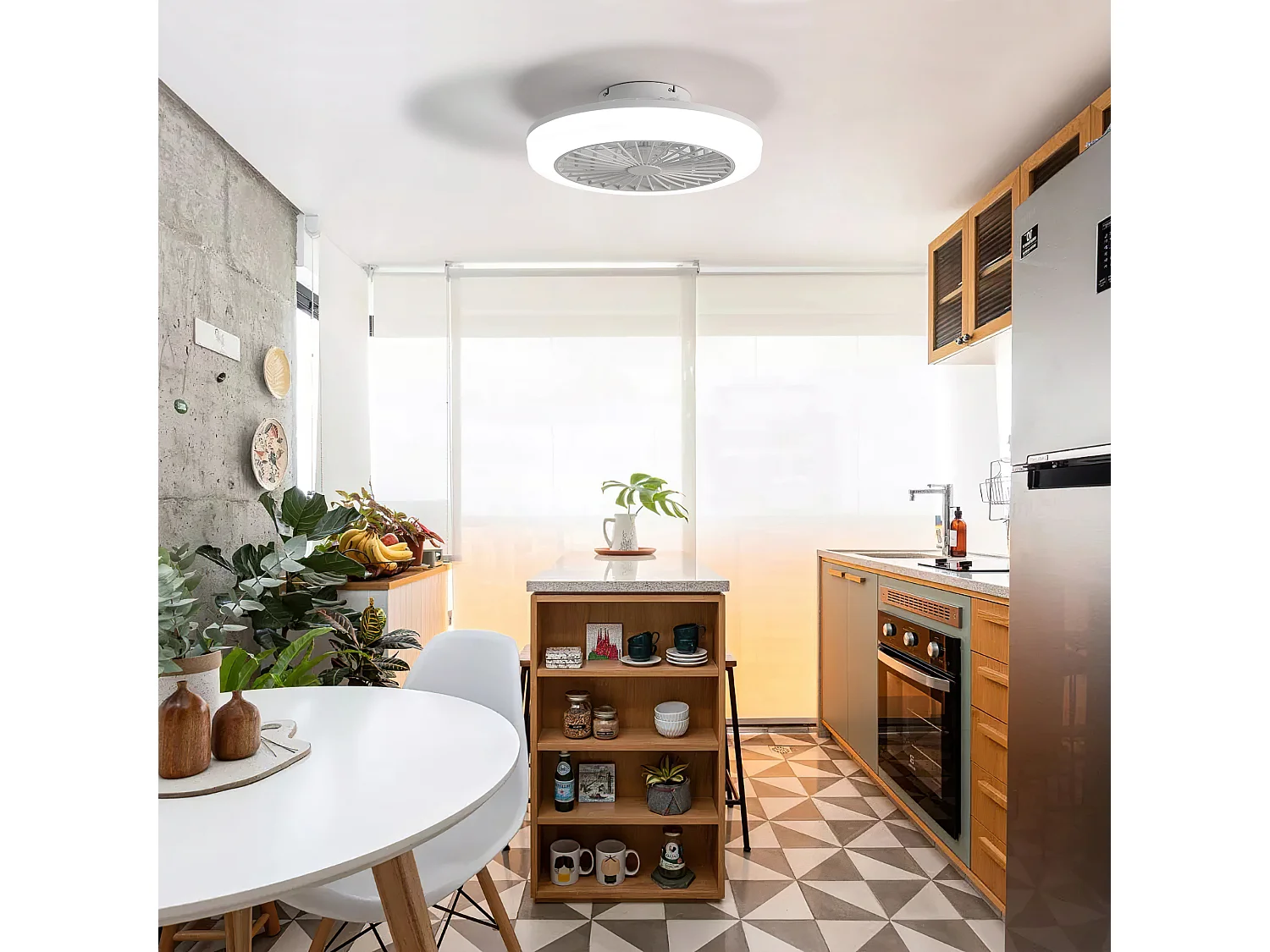 Ventilateur de plafond de 46 cm avec lumière et télécommande – Été/Hiver, pour chambre, cuisine et salon