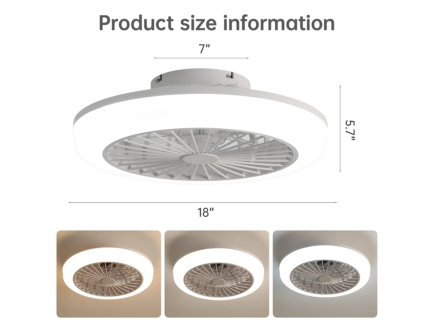 Ventilateur de plafond de 46 cm avec lumière et télécommande – Été/Hiver, pour chambre, cuisine et salon