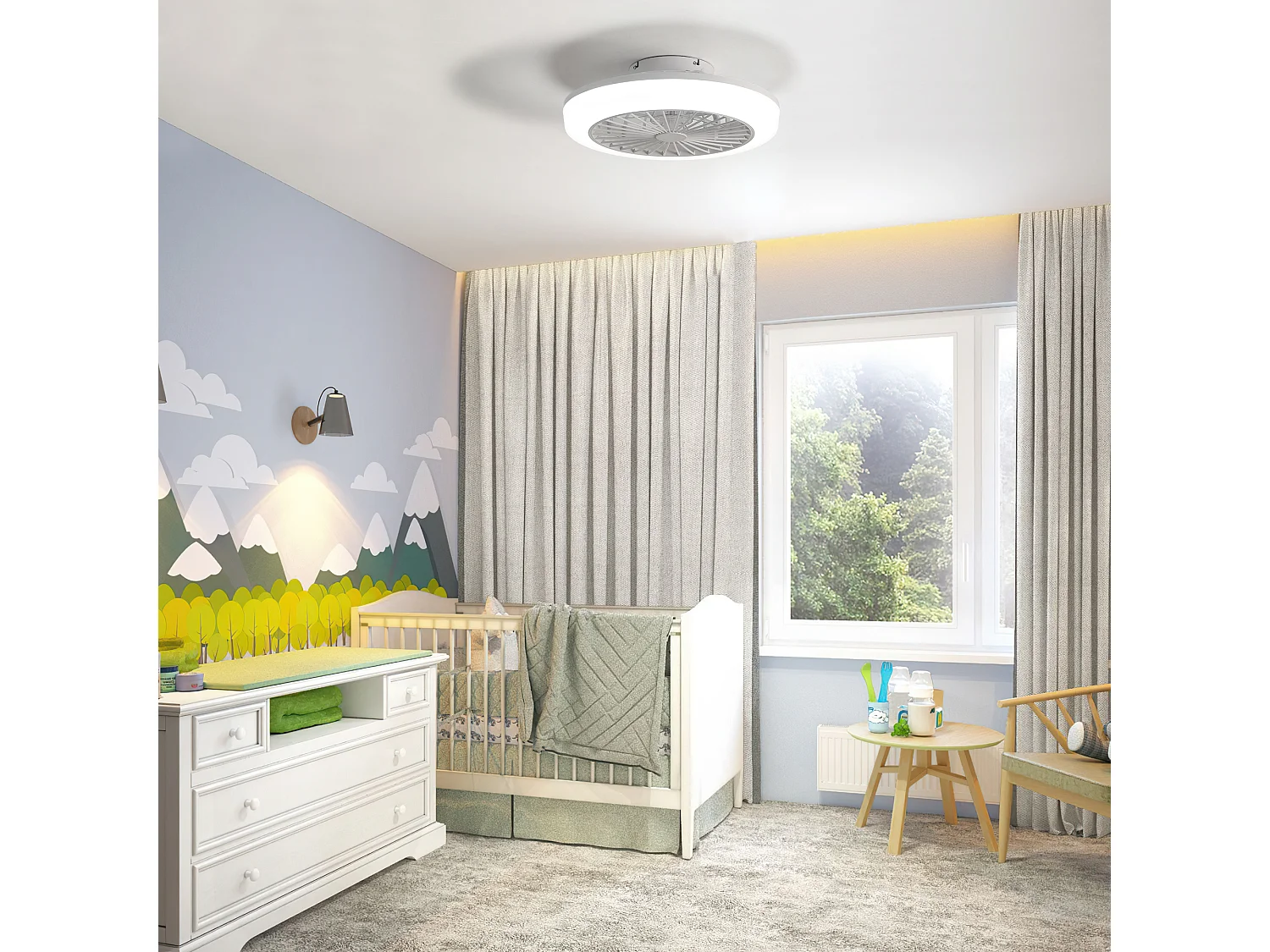 Ventilateur de plafond de 46 cm avec lumière et télécommande – Été/Hiver, pour chambre, cuisine et salon