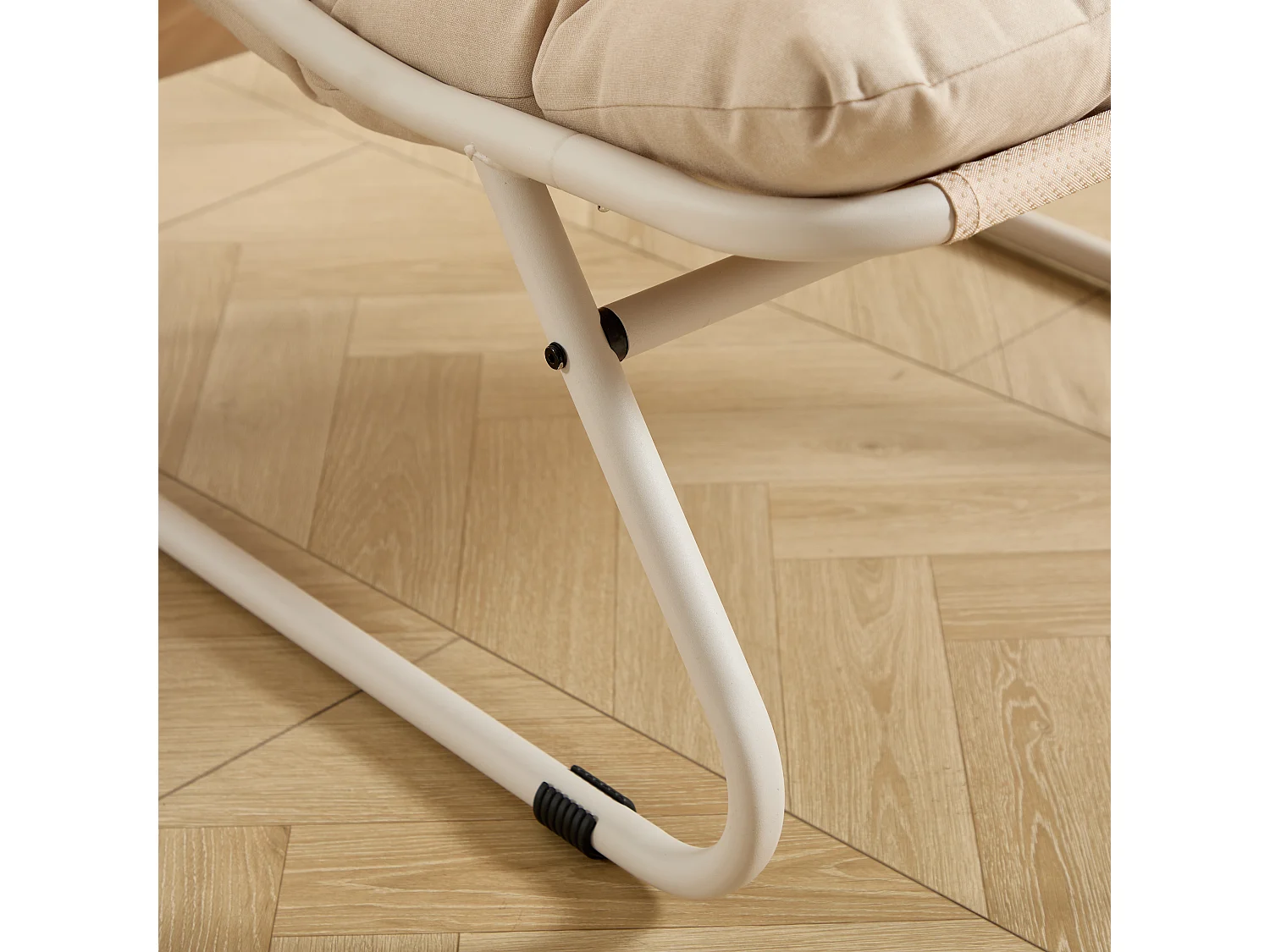Fauteuil de jardin avec repose-pieds - Structure blanc et coussin beige