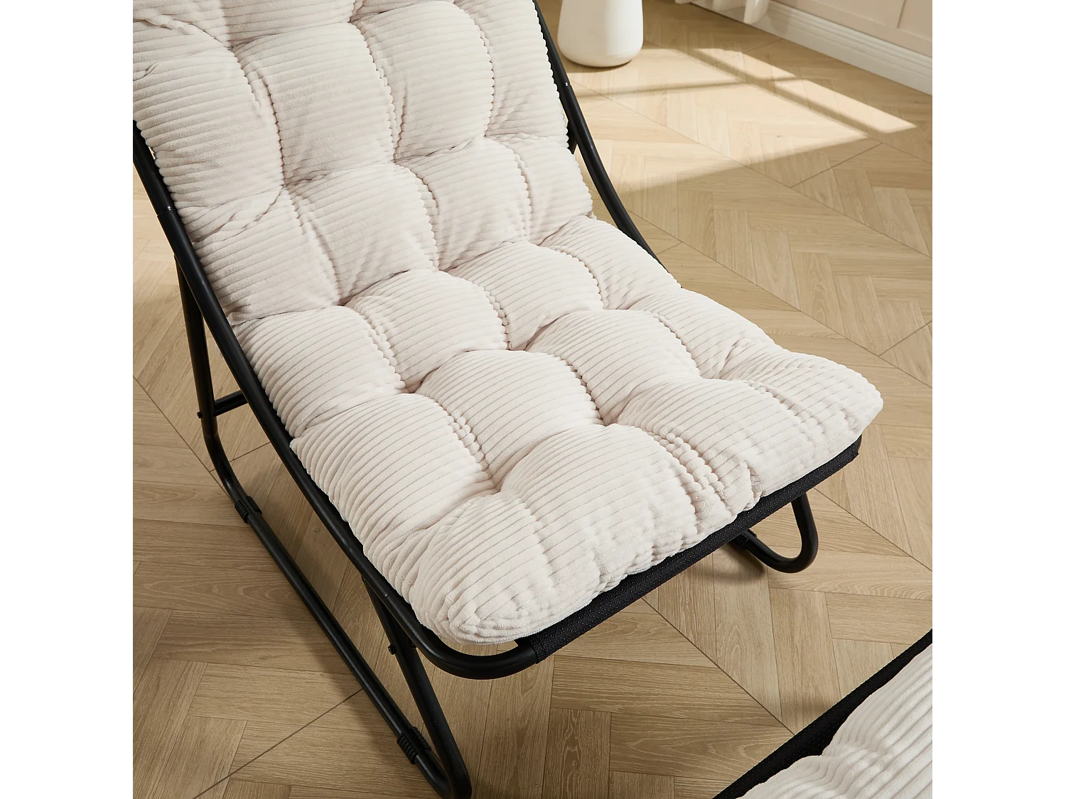 Fauteuil de jardin avec repose-pieds - Coussin en velour côtelé blanc