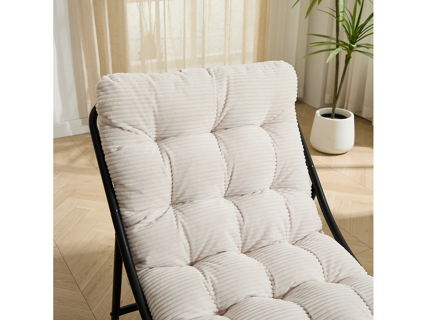 Fauteuil de jardin avec repose-pieds - Coussin en velour côtelé blanc
