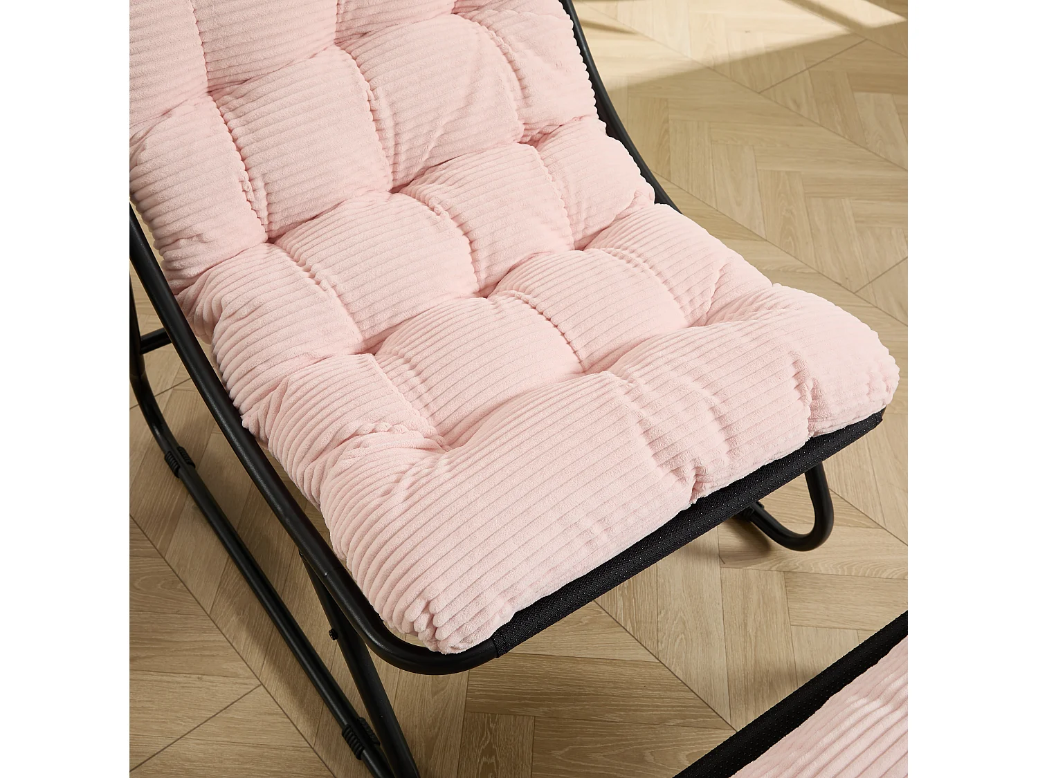 Fauteuil de jardin avec repose-pieds - Coussin en velour côtelé rose