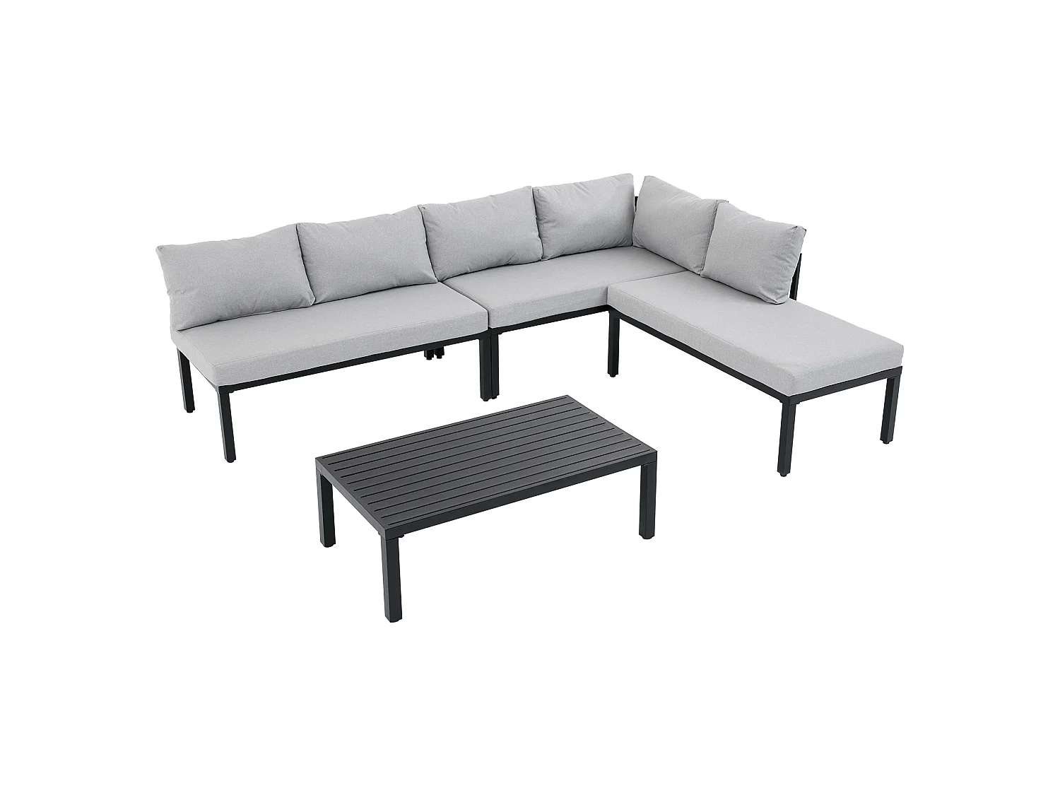 6-persoons tuinset met verstelbare poten - Modulaire bank en tafel, grijze stof