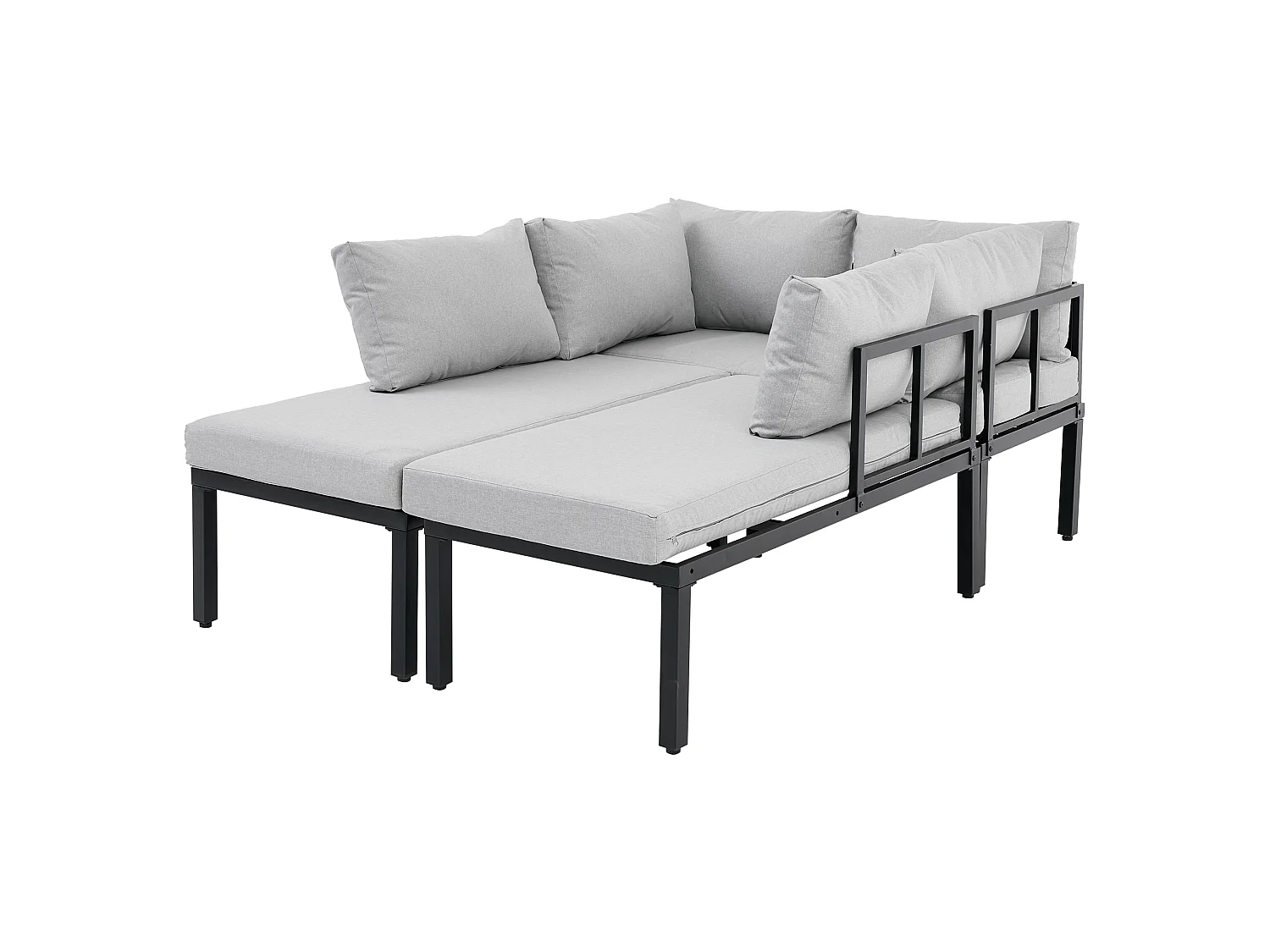 6-persoons tuinset met verstelbare poten - Modulaire bank en tafel, grijze stof