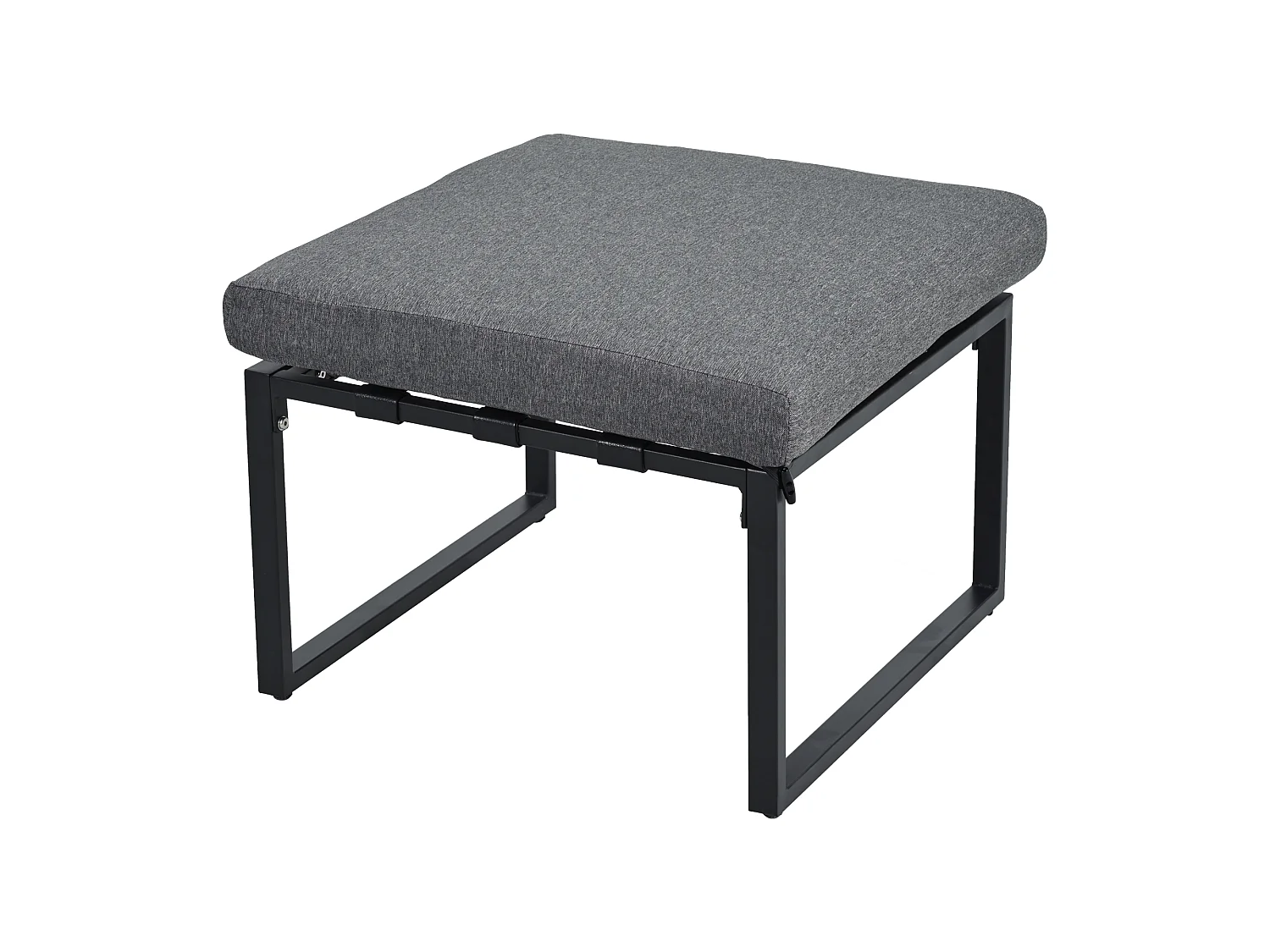 3-sits trädgårdsmöbelset i stål och grått tyg: 3-sits soffa, fotpall och 1 bord