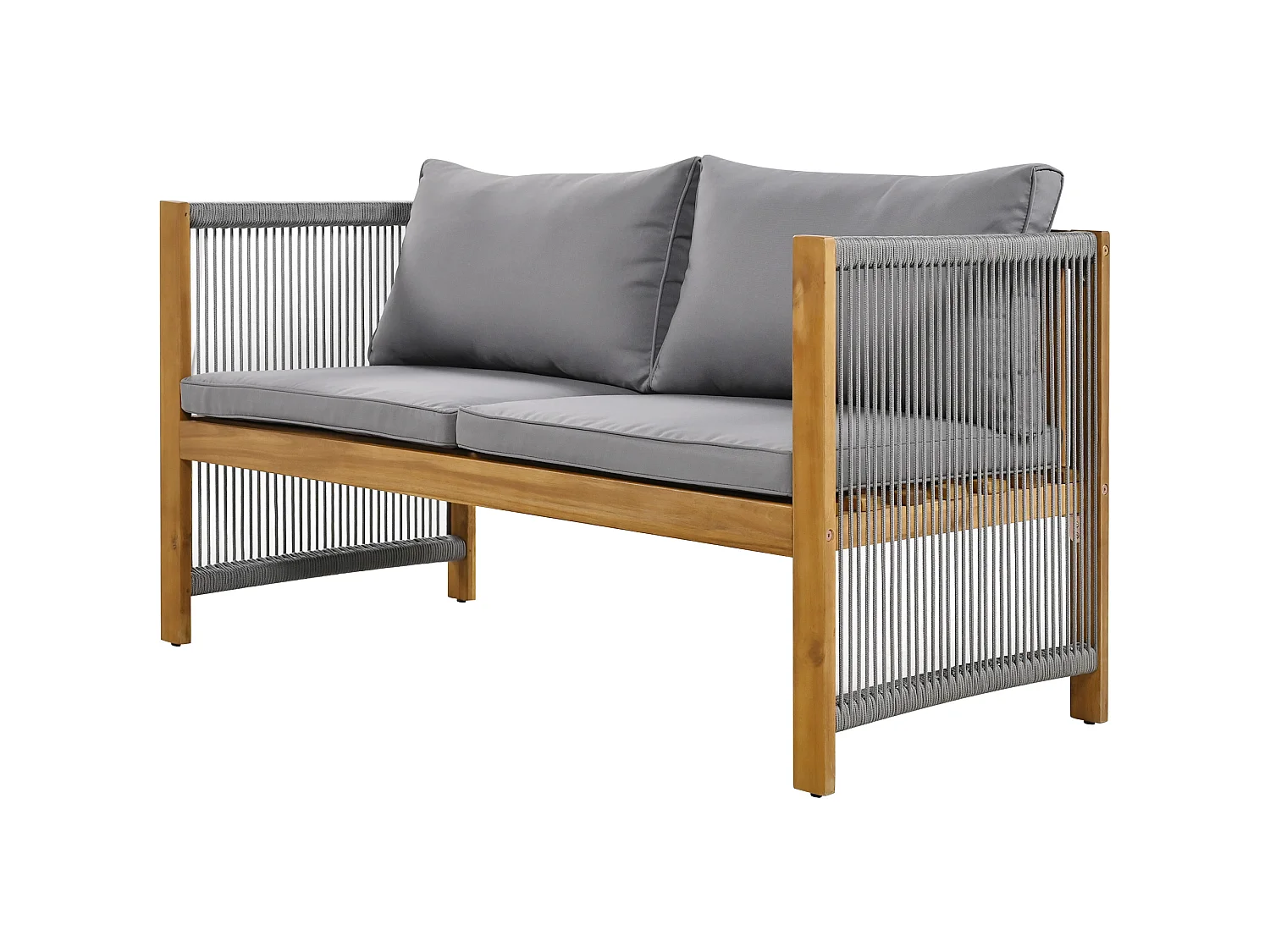 Salon de jardin 4 places gris : canapé 2 places + 2 fauteuils et 1 table, aspect rotin