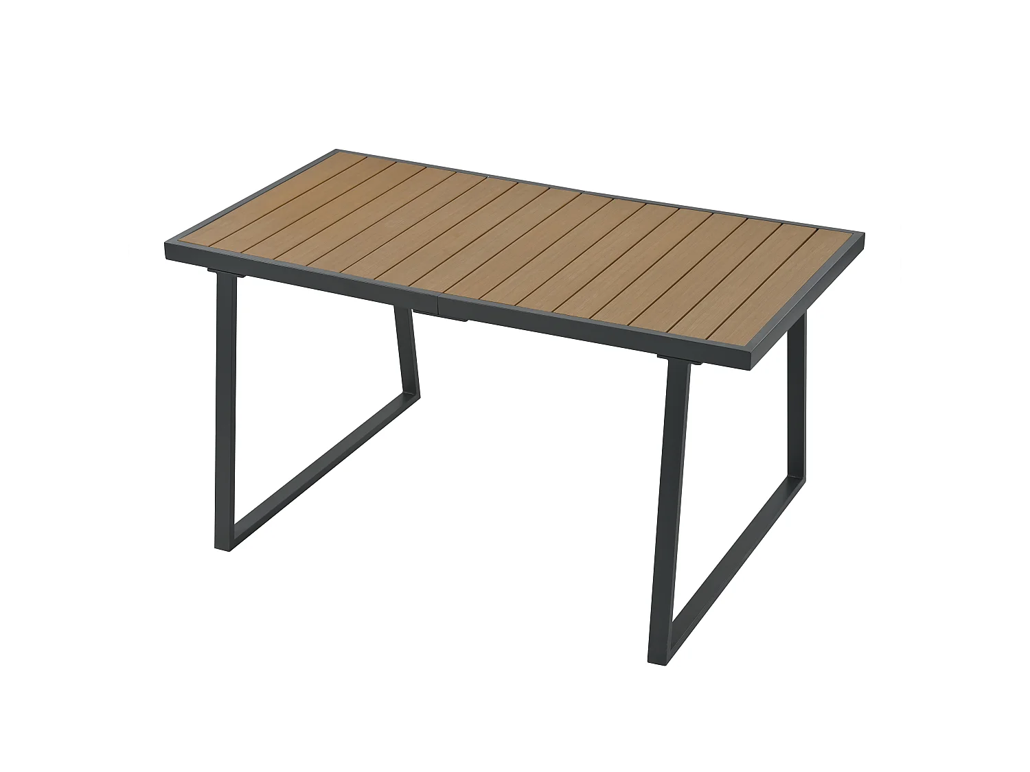 5-delige tuinset van staal en beige stof - 3-zitsbank, 2 fauteuils, kruk en tafel van 130x70 cm