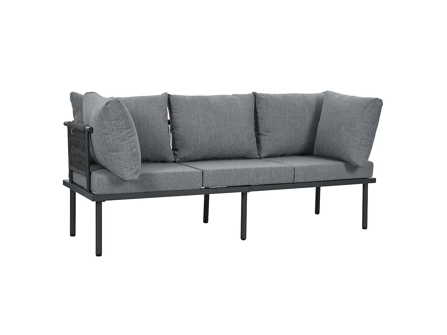 Salon de jardin en acier galvanisé : canapé 3 places + table basse + pouf - Gris et noir